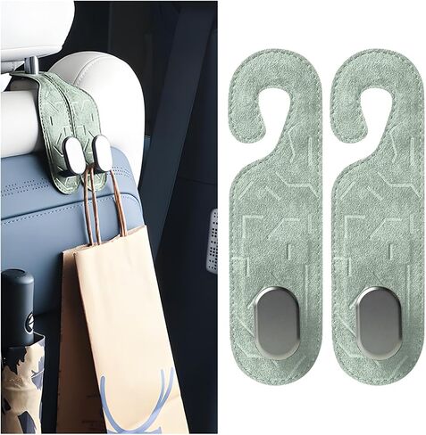 2PCS Car Seat Headrest Hook, Multifunctional Automotive Seatback Storage Hanger, Auto Interior Accessories for Hanging Handbag Purse Coat, Universal for SUV, RV, Truck(Green) in Kuwait