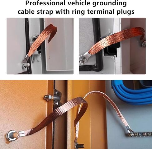 3PCS Automotive Ground Strap, Flat Braided Copper Grounding Cable Straps with Terminal Plugs, Universal Flexible Tinned Copper Braided Engine Ground Straps for Most Cars in Saudi Arabia