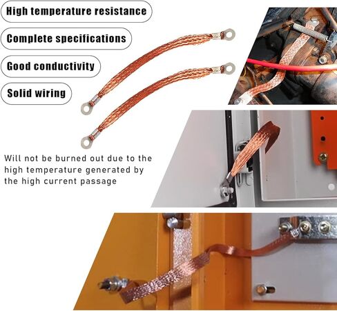 3PCS Automotive Ground Strap, Flat Braided Copper Grounding Cable Straps with Terminal Plugs, Universal Flexible Tinned Copper Braided Engine Ground Straps for Most Cars in Saudi Arabia