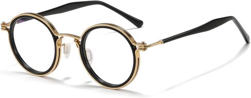 Tate Retro Titanium Acetate Prescription Glasses Frame，Luxury Round Eyeglasses with Blue Light Lenses 48-24-148mm in Saudi Arabia