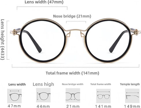 Tate Retro Titanium Acetate Prescription Glasses Frame，Luxury Round Eyeglasses with Blue Light Lenses 48-24-148mm in Saudi Arabia