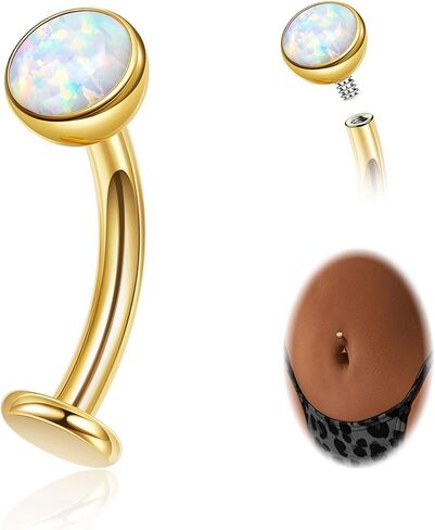14G F136 Titanium Floating Belly Button Rings for Women Petite Flat Back CZ Belly Rings Opal Barbell Heart Curved Navel Ring Internally Threaded Belly Piercing Jewelry 8/10/12/14mm in Saudi Arabia