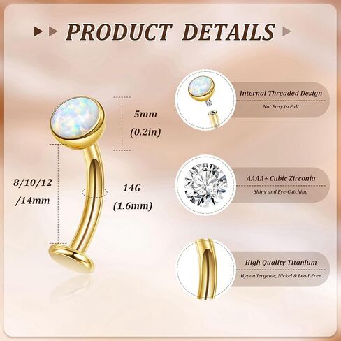 14G F136 Titanium Floating Belly Button Rings for Women Petite Flat Back CZ Belly Rings Opal Barbell Heart Curved Navel Ring Internally Threaded Belly Piercing Jewelry 8/10/12/14mm in Saudi Arabia