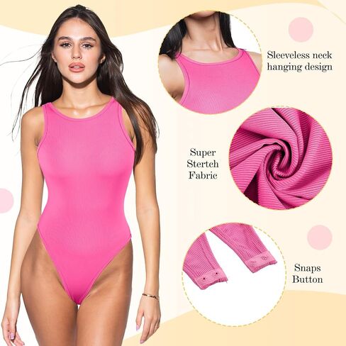 3 Pack Women's Bodysuits, Sleeveless Ribbed Bodysuits Crew Neck Bodysuit Tanks Basic Leotard Tops in Saudi Arabia