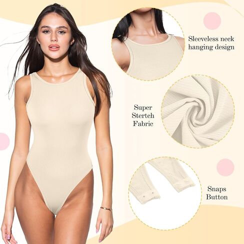 3 Pack Women's Bodysuits, Sleeveless Ribbed Bodysuits Crew Neck Bodysuit Tanks Basic Leotard Tops in Saudi Arabia