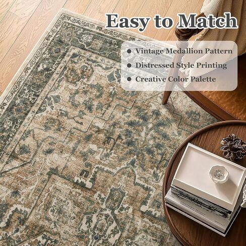 Moody Congended 2x8 Runner Rugs لمدخل الممرات ، ميدالية عتيقة عداء السجاد المطبخ/غرفة النوم بجانب السرير/غرفة الغسيل/الحمام منخفضة الوبر قابلة للغسل ، بني متعدد/الزيتون in Kuwait