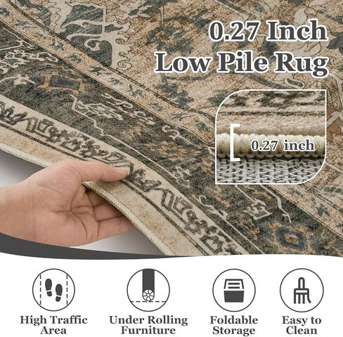 Moody Congended 2x8 Runner Rugs لمدخل الممرات ، ميدالية عتيقة عداء السجاد المطبخ/غرفة النوم بجانب السرير/غرفة الغسيل/الحمام منخفضة الوبر قابلة للغسل ، بني متعدد/الزيتون in Kuwait