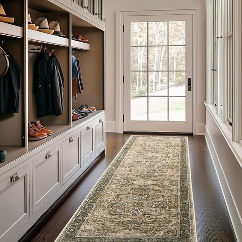 Moody Congended 2x8 Runner Rugs لمدخل الممرات ، ميدالية عتيقة عداء السجاد المطبخ/غرفة النوم بجانب السرير/غرفة الغسيل/الحمام منخفضة الوبر قابلة للغسل ، بني متعدد/الزيتون in Kuwait