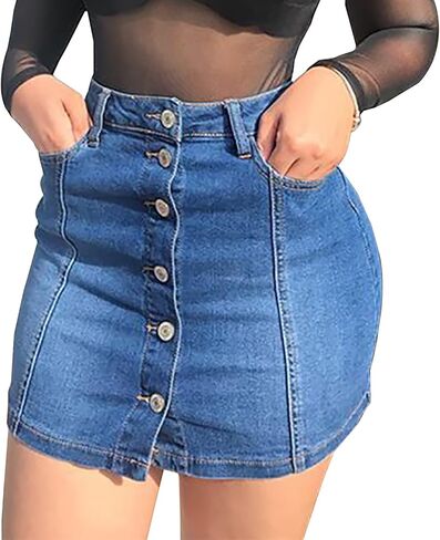 LONGYIDA Women's Casual Short Denim Skirt Y2K Stretchy Jean Skirt Washed Frayed A-Line Denim Jean Short Skirt in Saudi Arabia
