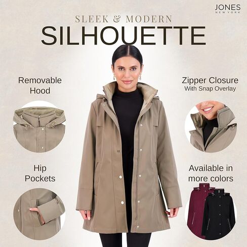 Jones NY Two-Tone Womens Jacket with Removable Hood, Long Winter Coats for Women in Kuwait