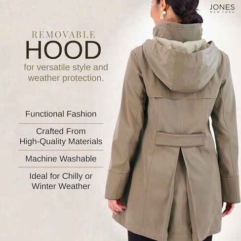 Jones NY Two-Tone Womens Jacket with Removable Hood, Long Winter Coats for Women in Kuwait