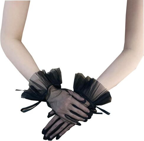 Women's Short Lace Bridal Wedding Gloves Tulle Hallowmas Costume Tea Party Gloves Sheer Gloves in Kuwait
