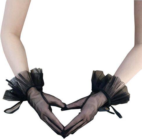 Women's Short Lace Bridal Wedding Gloves Tulle Hallowmas Costume Tea Party Gloves Sheer Gloves in Kuwait