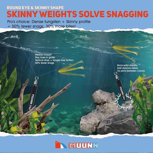 10 Pack Tungsten Free Rig Skinny Drop Shot Weights,Raindrop Free Rig Fishing Sinkers kit for Drop Shot Rig,97% Density Tungsten Fishing Weights in Kuwait