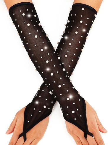 Rhinestone Fingerless Long Gloves Bridal Wedding Pearl Gloves for Women in Kuwait