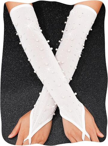 Rhinestone Fingerless Long Gloves Bridal Wedding Pearl Gloves for Women in Saudi Arabia