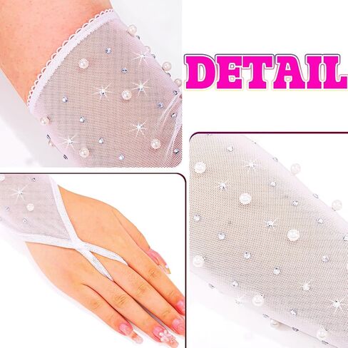 Rhinestone Fingerless Long Gloves Bridal Wedding Pearl Gloves for Women in Saudi Arabia