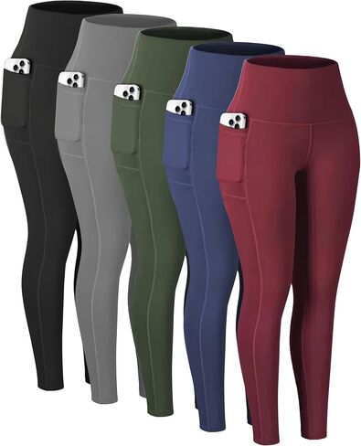 Diravo 5 Pack Workout Leggings for Women with Pockets - High Waisted Yoga Pants Women Tummy Control Gym Athletics Clothes in Saudi Arabia