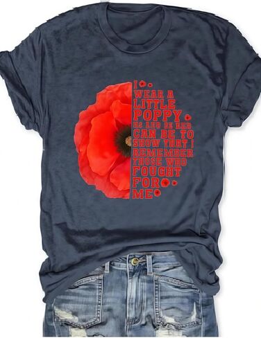 Memorial Day Vintage Poppy T-Shirt for Women Poppy Flower Language Crew Neck Short Sleeve Summer Tee in Saudi Arabia