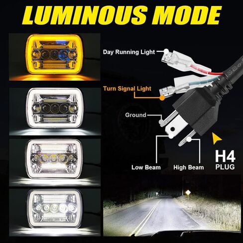 5x7 7x6 inch LED Headlights,H6054 LED Lights Replacement Kit Rectangular Sealed Beam with DRL/Turn Signal 6500K Cool White Compatible with Wrangler YJ Cherokee XJ MJ Chevy GMC Kenworth in Kuwait