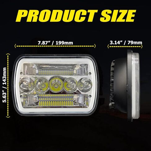 5x7 7x6 inch LED Headlights,H6054 LED Lights Replacement Kit Rectangular Sealed Beam with DRL/Turn Signal 6500K Cool White Compatible with Wrangler YJ Cherokee XJ MJ Chevy GMC Kenworth in Kuwait