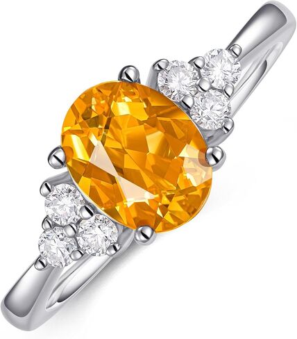 Oval Shaped 6x8mm Gemstone Rings for Women Promise Ring w/Side Created Moissanite, S925 Silver Plated w/Yellow White Gold, Gift for Engagement Anniversary Birthday Mothers Day Size 5 to 12 in Saudi Arabia