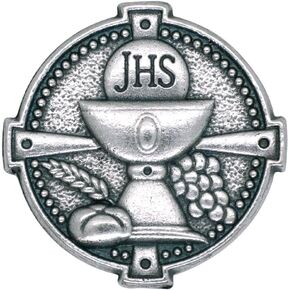 Eucharist Lapel Pin | Holy Communion Design with Host, Chalice, Bread, Wheat, and Grapes | Catholic Accessory for First Communicants and Eucharistic Ministers