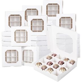 20pcs شوكولاتة صندوق فارغ ، اختيار أبيض وخلط صناديق حلوة مع إدراج نافذة واضحة ومربع علاج 16 مقسم ، صناديق أخذ العينات لشوكولاتة حلوة