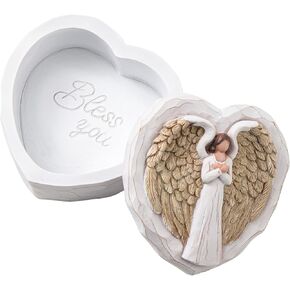 Angel Figurines Small Keepsake Box Memorial Gifts - Bless You Guardian Angel Gifts Rosary Box for Jewelry, Keys, Notes - Mother’s Day Birthday Gifts for Mom, Grandma, Women