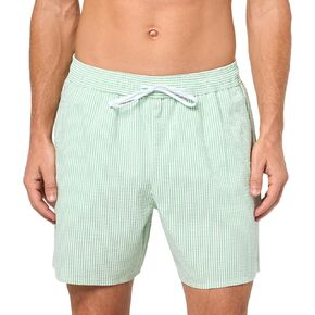 Lacoste Men's Striped Seersucker Swim Trunks, White & Green, Medium