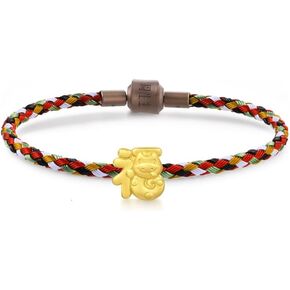 CHOW SANG SANG 999 24K Solid Gold Zodiac Snake with Auspicious LUCK 福 Charm Bracelet for Women 17cm 95343C