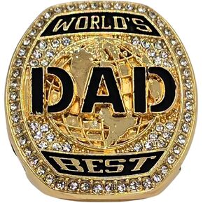 Champions Club World's Best Dad Ring, Gold Championship Style Ring with Crystals and American Flag Jewelry Gift for Men Dad Father Husband Award Birthday Present