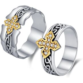 MEDWISE Matching Rings for Couples 925 Sterling Silver Matching Cross Rings Ring Sets for Him and Her Inspirational Jewelry for Women Men Easter Gifts
