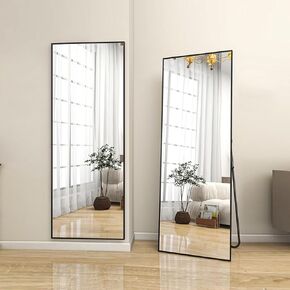 59 "× 16" مرآة كاملة الطول مع حامل ، ومرايا كبيرة معلقة الكاملة مع إطار من الألومنيوم ، ومرآة قائمة ، قائمة ، غرفة معيشة غرفة نوم ، غرفة ملابس ، أسود