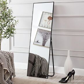 النيابة 59 "x16" مرآة كاملة الطول مع حامل عوامل من سبيكة الألومنيوم مرآة مرآة مثبتة على الحائط لغرفة المعيشة ، غرفة نوم ، معلقة أو يميل على الحائط ، الأسود (مع الوقوف)