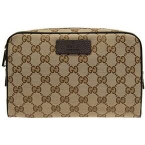 Gucci Womens Canvas Leather Trim Fanny Pack Brown Small