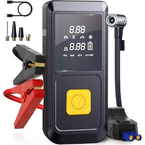 ضاغط الهواء المحمول في Junfire Portable مع بداية قفزة السيارة ، و 120 PSI PUMP PUMP 8000mAh Power Bank Charger ، Smart Cordless Air Pump لإطارات السيارات/شاحنة/سيارات الدفع الرباعي/الدراجة/الدراجة النارية