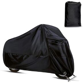 Pack-1 Motorcycle Protective Cover, 96.5" x 49.2" Waterproof Dustproof Full Coverage Cover for All Seasons, Snap-on Installation with Anti-Theft Hole, Universal for Motorcycles (Black)