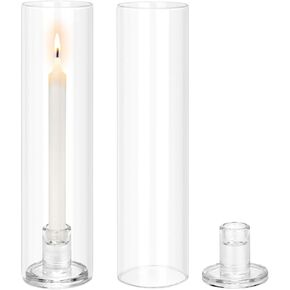 Hurricane Glass Candle Holders: 2 Pcs Candlestick Holder for Taper Candles with Cylinder Covers 11.8 inch Tall Windproof Clear Candlesticks Holder Stand for Wedding Party Christmas Home Decor