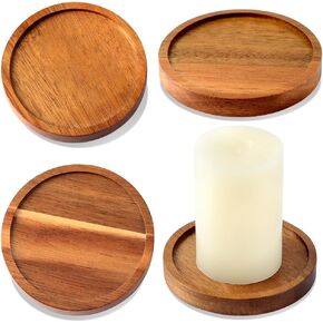 Wood Candle Holder Farmhouse Decor - HALE OTEIR Wooden Pillar Candles Tray for Pillar Floating Candles Set of 4 Round Wooden Plate Pedestal Stand for Coffee Table for Christmas Decor