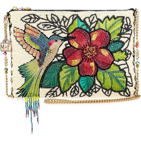 Mary Frances Wing It Hummingbird Beaded Handbag Floral Embroidered Evening Clutch Purse with Removable Strap, Multicolor