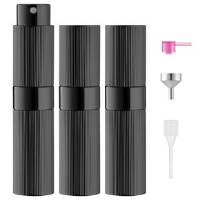 LISAPACK Perfume Travel Refillable Bottle: Atomizer Cologne Spray for Men Portable - Mini Sprayer Empty for Refill - Small Size Black 8ML Striped