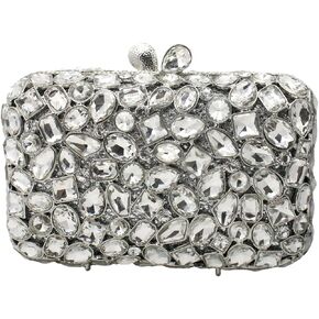 RomanticDesign Glitter Rhinestone Evening Clutch for Women Bling Glass Crystal Bridal Purse Cocktail Prom Party Handbag