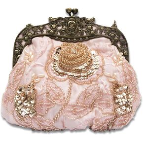 Vintage 1920s Beaded Evening Bag Pearl Clutch Bag for Women Bridal Wedding Purse Sequin Rhinestone Handbag