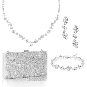 إكسسوارات Coucoland Silver Jewelry للنساء - 4 في 1 مجموعات محفظة القابض للحجر الراقص الرسمي في المساء