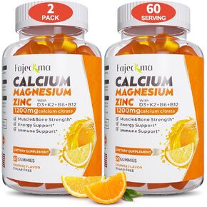 Calcium Magnesium Zinc Gummies for Adult: 1200mg Calcium Citrate with Vitamin D3 K3 - Natural Organic Sugar Free High Absorption Supplement for Women Men Kids(120Count)