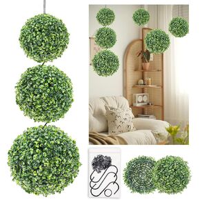 3pcs الاصطناعية BOSYWOOD BALL TOPIARY HACG FAUX واقعية حديقة طبيعية حامية توبيزات حجم كرات العشب للمقصورة للداخلية الخلفية الشرفة الشرفة الزفاف المنزل الزفاف