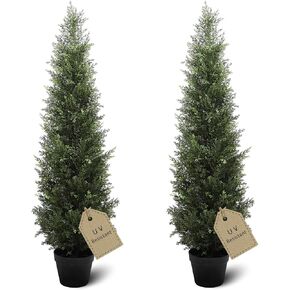 Hmasyo 4ft الأشجار الاصطناعية توبيز للأشجار في الهواء الطلق ، مجموعة من اثنين من أشجار cypress مزيفة مصقفة فو ، مع أوراق مقاومة للأشعة فوق البنفسجية للزخارف حديقة الباب الأمامي للشرفة المنزلية