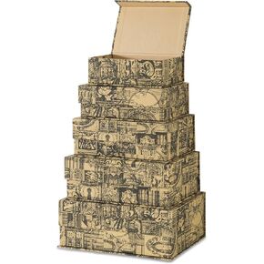 Soul & Lane Vintage Voyage Decorative Cardboard Storage Boxes with Lids - Set of 5 Nesting Keepsake Boxes, Antique-Style Organizers with Magnetic Closure for Home Décor, Memories, and Gifts
