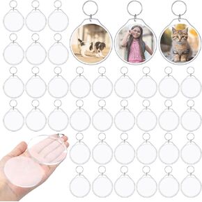 36 Pcs Clear Acrylic Keychain Blanks 2. 75 Inch Diameter Plastic Button Key Chain Round Picture Frame Keyrings Picture Frame Keyring for Double Sided Photos Family Friends Gifts DIY Crafts